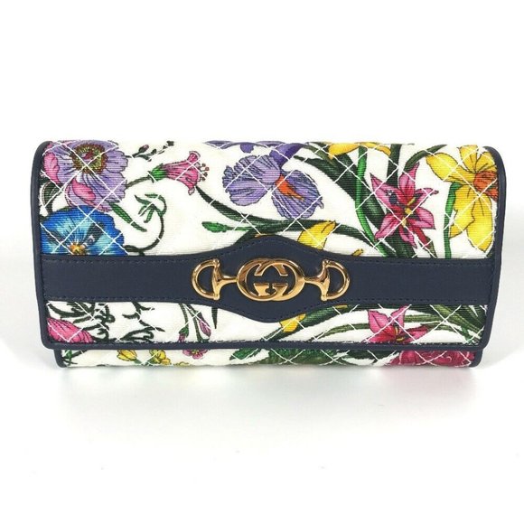 GUCCI Flora Floral Flower GG Continental wallet Bifold Long Wallet - Picture 1 of 11